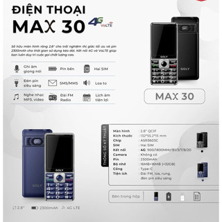 Điện thoại 4g goly max 30 4g xài sim mobi ok, pin 2300mah,màn hình to 2.8in 4g dành cho người lớn tuổi mới 100%