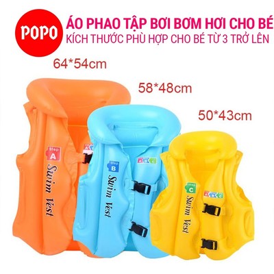 Áo phao tập bơi bơm hơi cho bé có khóa bấm điều chỉnh LIFE3, chất liệu an toàn dày dặn cao cấp POPO