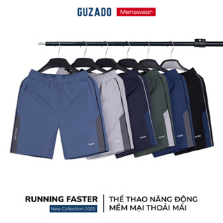 [TẶNG TẤT] Quần Short Nam Vải Gió Cao Cấp GUZADO Nhẹ Mát Thoải Mái Vận Động Phối Sọc Basic GSR08
