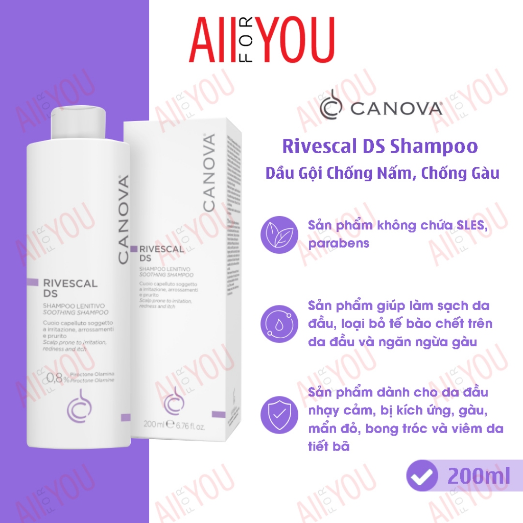 [HÀNG CTY - HSD 2030] CANOVA Rivescal DS Shampoo 200mL - Dầu Gội Chống Nấm, Chống Gàu.