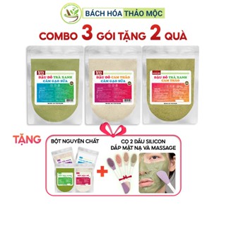 Combo 3 Tặng 2 - Bột Mix Đậu Đỏ Trà Xanh Cam Thảo Sữa Non Bách Mộc Sạch Mịn Organic