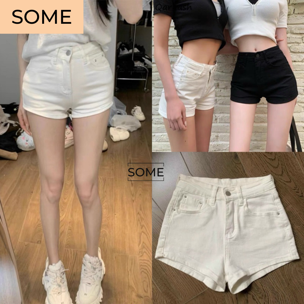 Quần Short nữ Lưng Cao Denim Co Giãn Basic 2 màu Đen Trắng cho Nữ Cao Cấp Phong Cách Thời Trang KK4