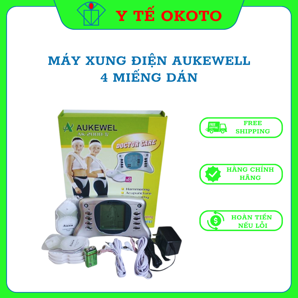 (TEM NHẬP KHẨU) MÁY MASSAGE XUNG ĐIỆN AUKEWELL 8 MIẾNG DÁN 6 CHẾ ĐỘ. BẢO HÀNH 2 NĂM