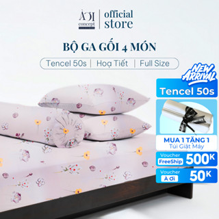  Bộ Ga Gối 4 Món Lụa Tencel 50s AOICONCEPT nhiều Hoạ Tiết Đủ Size cao cấp Hàn Quốc Êm Ái Thoáng Mát 1 ga giường 3 vỏ gối 
