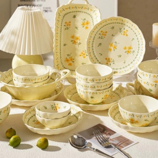 Hàng Loại 1 Bộ Bát Đĩa 11 Món Họa Tiết Hoa Cúc Vàng Chất Liệu Sứ Cao Cấp Set 11 Chi Tiết Chén Dĩa