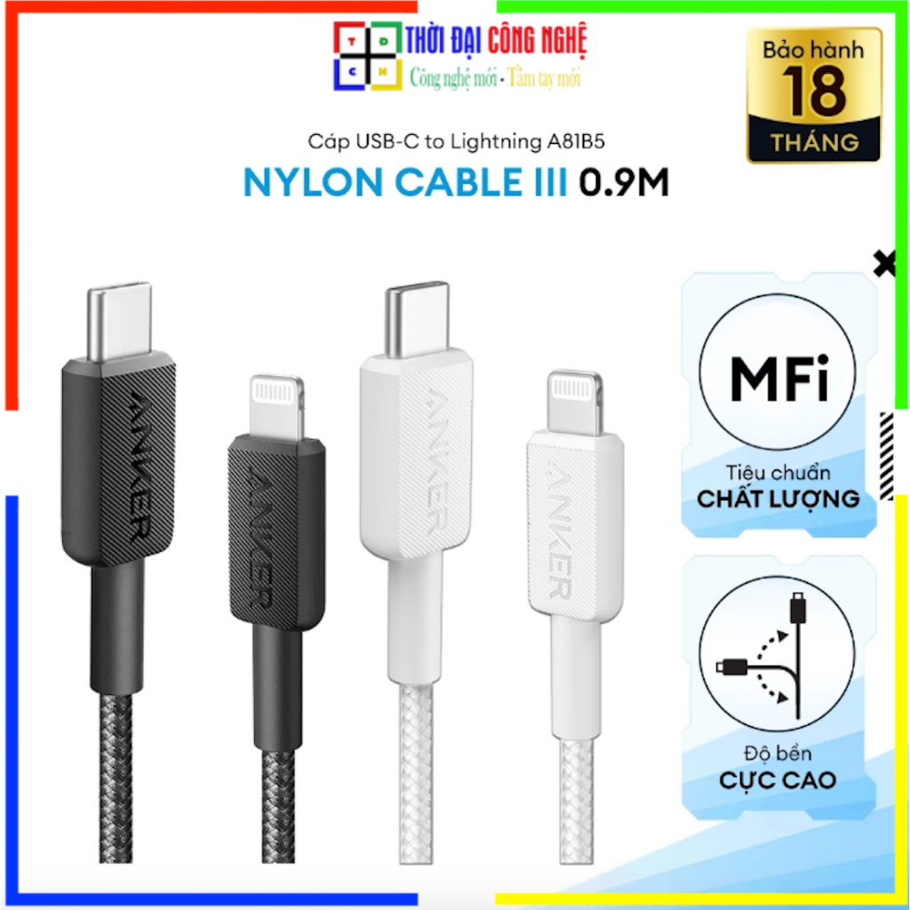 Cáp Sạc Nylon Anker 322 A81B5 / A81B6 USB-C to L 0.9m/1.8m chính hãng. Bảo hành 18 tháng 1 đổi 1.