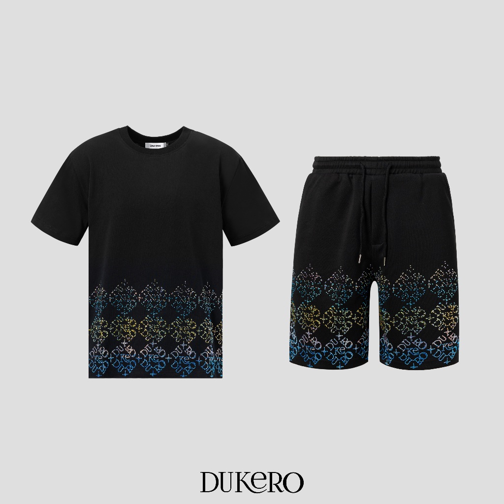 Quần áo nam hoạ tiết monogram gradient đính đá Dukero phong cách streetwear cá tính