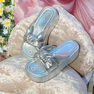 Dép xuồng Nữ X28  quai nơ xoắn chéo cao 5cm da mềm êm nhẹ chân dễ thương trẻ trung mũi vuông