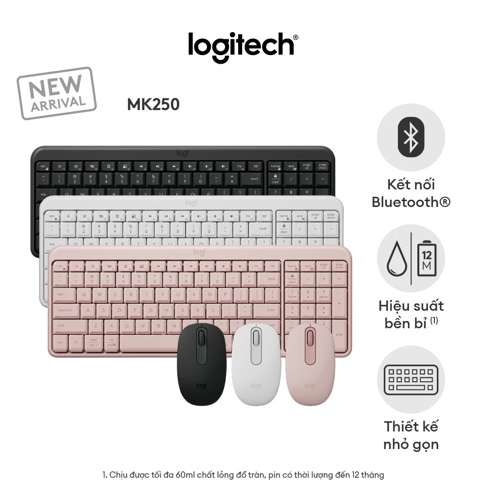 Combo chuột phím không dây Bluetooth Logitech MK250 - dễ kết nối, thiết lập, thiết kế nhỏ gọn -  BH 