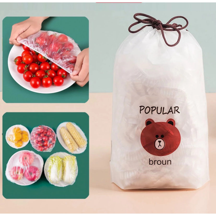 Combo 10 túi bọc thực phẩm PE hình gấu co giãn thông minh, tiện dụng mỗi ngày trong căn bếp (Túi 90-100c)