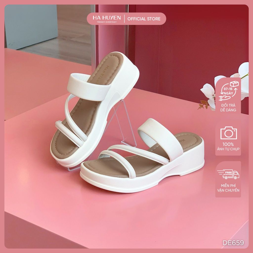 Dép bánh mì, dép đi biển nữ HÀ HUYỀN quai chéo quai đơn to đế 5cm - DE659