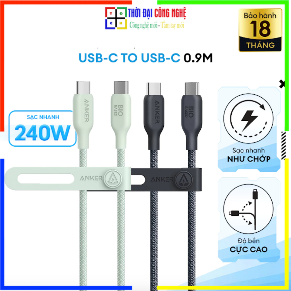 Cáp sạc nhanh & truyền dữ liệu Anker 543 A80E5 USB-C to USB-C 240W Nylon bọc dù siêu bền . Bảo hành 