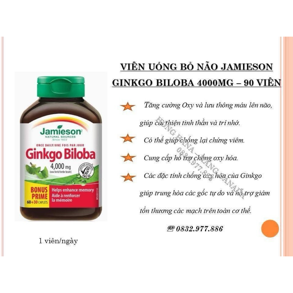 #Bổ não ginkgo biloba 4000mg - jamieson - 90 viên