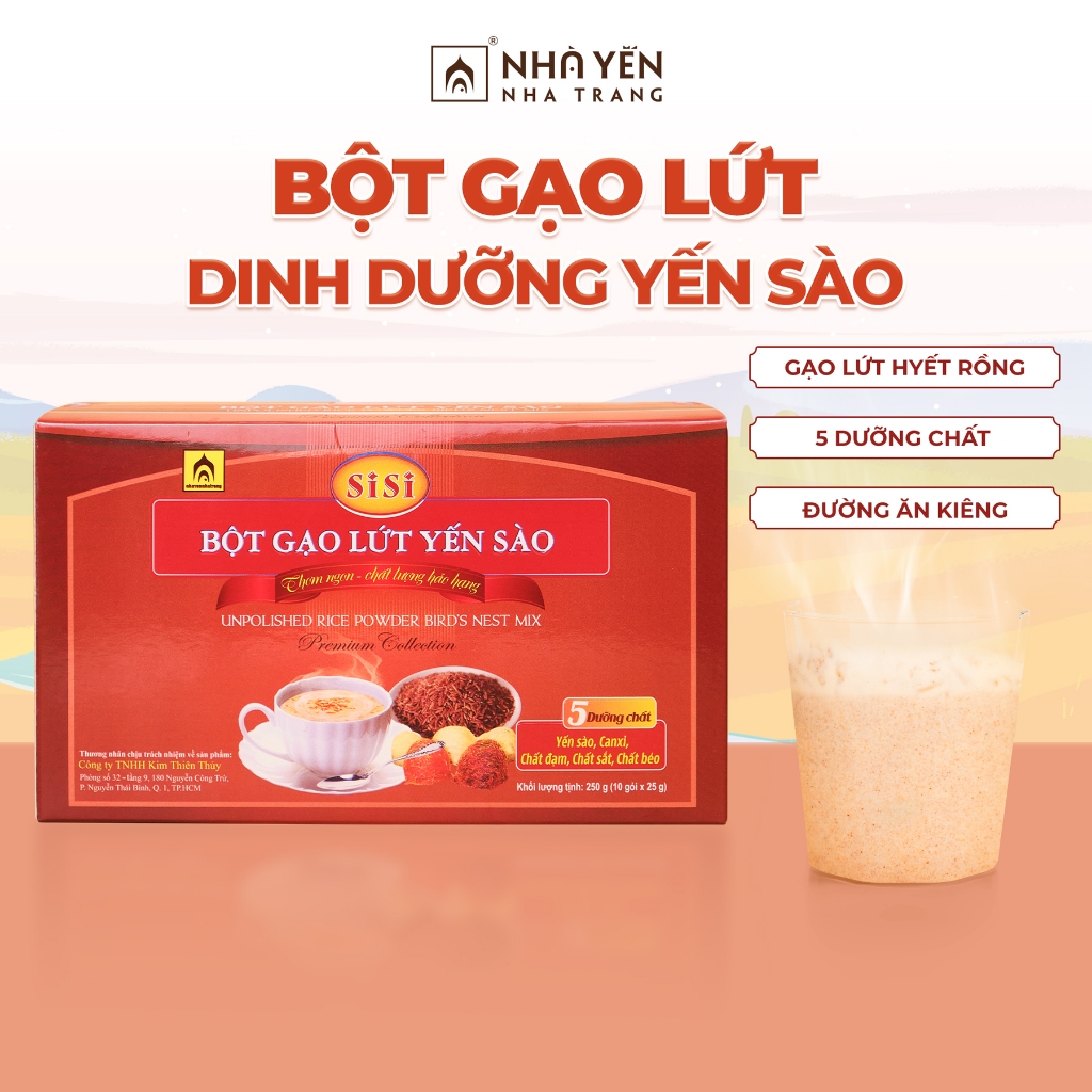 Bột gạo lứt yến sào SiSi Nhà Yến Nha Trang Hộp 10 gói hỗ trợ cân bằng dinh dưỡng, giữ dáng