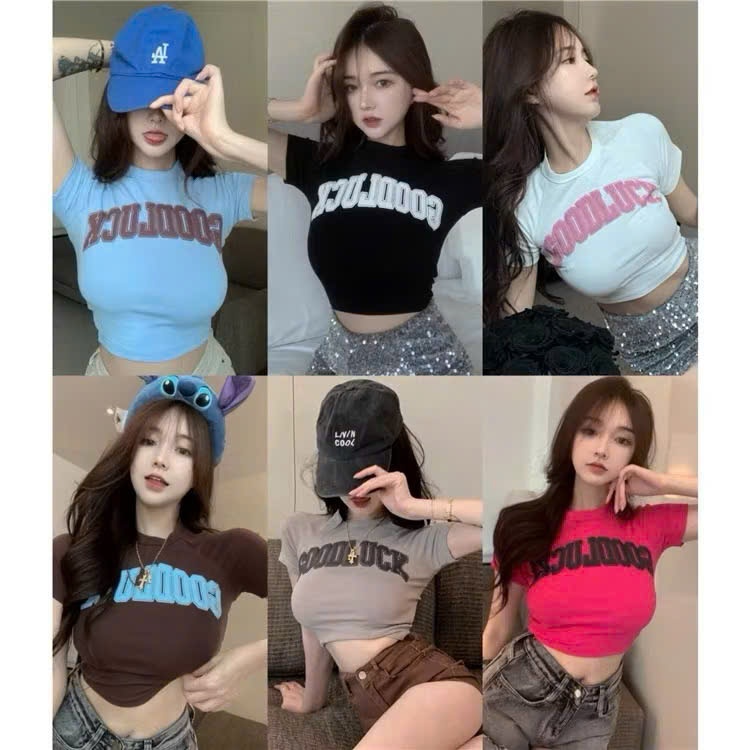 Áo Thun Croptop Tay Ngắn In Chữ Nổi Phong Cách Y2K PHOENIX.STORE