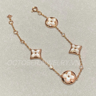  Lắc tay bạc nữ OCTOBER JEWELEY hoạ tiết Lệ vi chất liệu S925 si vàng hồng 