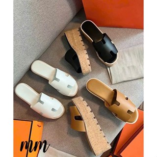 Dép đế xuồng quai chữ h da mịn 7cm qccc 4 màu fullbox