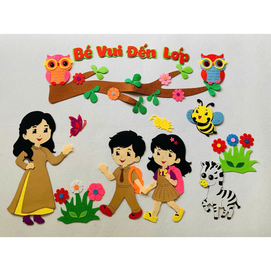 Góc Bé đến lớp - Tranh góc dán tường chất steam trang trí lớp học mầm non