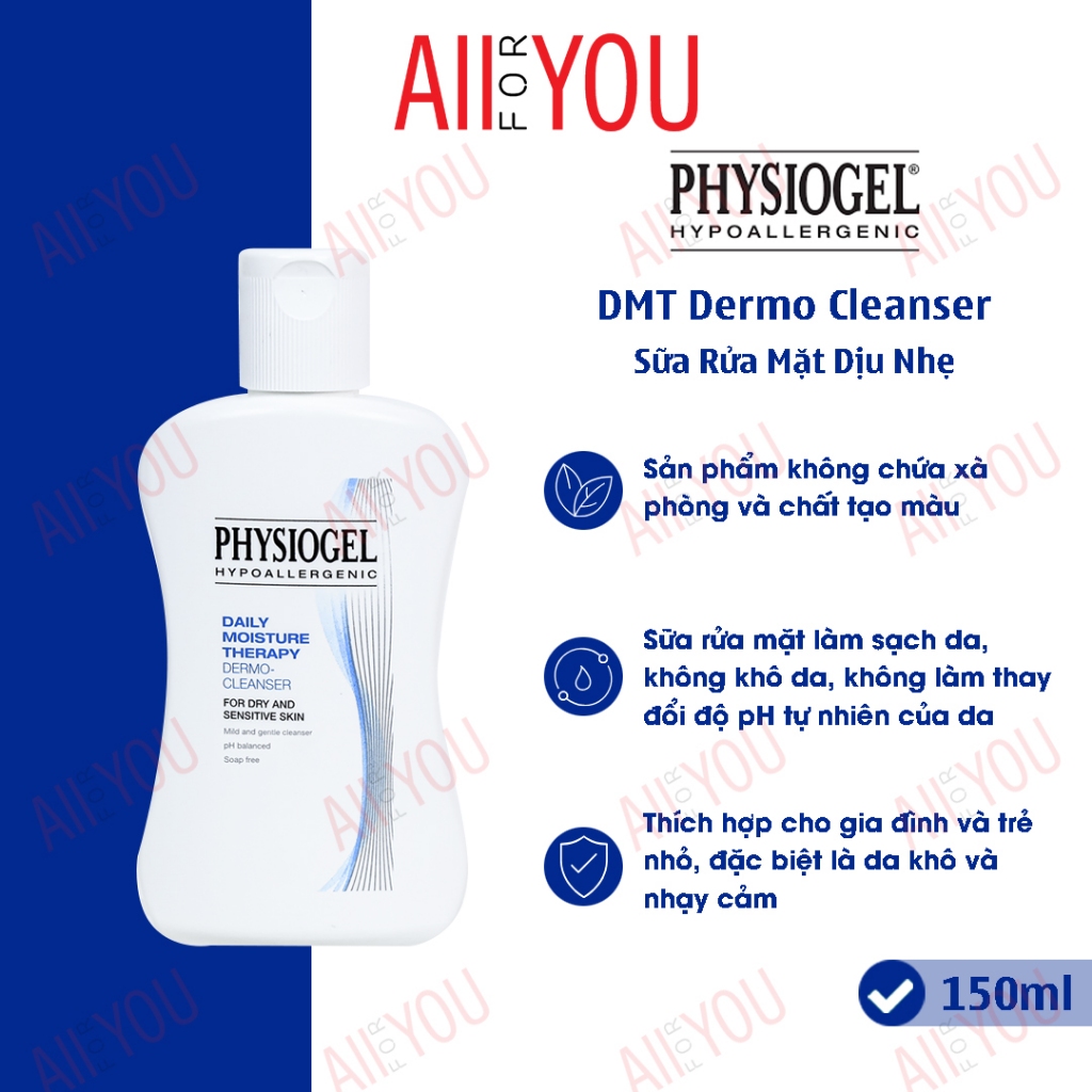 [HÀNG CTY] Physiogel Daily Moisture Therapy Dermo Cleanser 150mL - Sữa rửa mặt dịu nhẹ dành cho da k