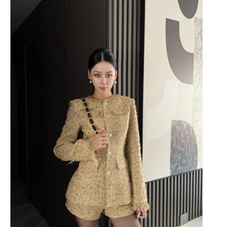 Set Áo Khoác Dạ Tweet Kim Sa Kèm Quần QC Cao Cấp