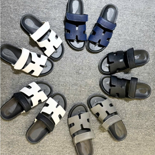 Dép H Nam quai ngang dán đế mềm, dép HM nam bản da lên chân cực sang