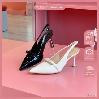 Giày cao gót Slingback nữ HÀ HUYỀN da bóng nơ nhí quai hậu gót nhọn 8cm - CG2329