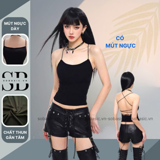 Áo kiểu yếm hở lưng ôm body sexy có mút ngực Sobasic croptop khoe phần xương quay xanh gợi cảm