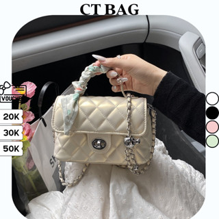 Túi Xách Nữ CT Đeo Chéo Thời Trang Cao Cấp Da PU Trần Ô, Quai Xách Khăn Lụa, Dây Đeo Xích Đi Chơi Đi Tiệc TX-143