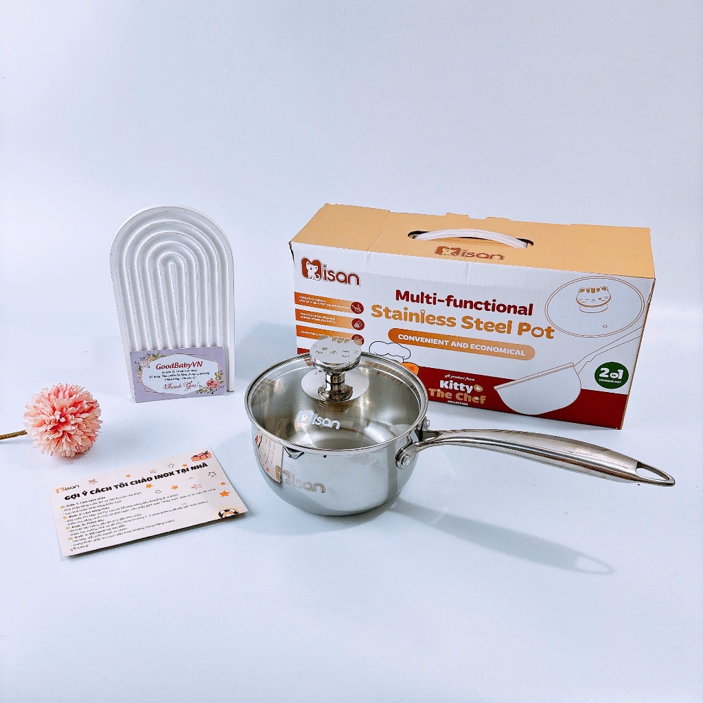 (Tặng phới silicon) Quánh đúc Misan inox nguyên khối cao cấp chế biến đồ ăn dặm dùng cho mọi loại bế