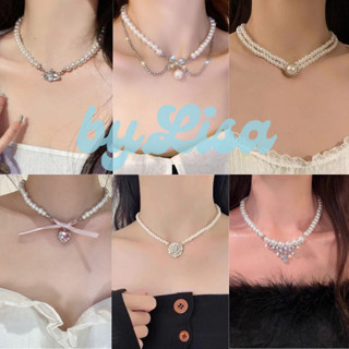 Vòng Cổ Choker Hạt Ngọc Đính Đá Lấp Lánh Hình Nơ Phong Cách Sang Trọng by.Lisa