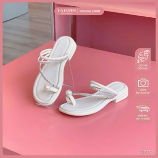 Dép sandal, dép đi biển nữ HÀ HUYỀN quai đá xỏ ngón đính ngọc 3cm - DE752