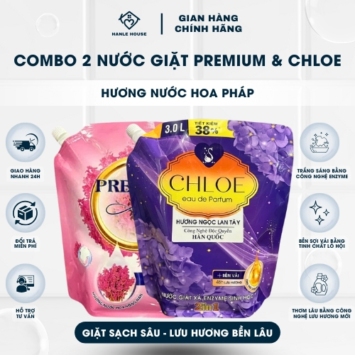 COMBO 2 Túi Nước Giặt Sinh Học Premium Extra Và Chloe Hương Nước Hoa Dịu Nhẹ