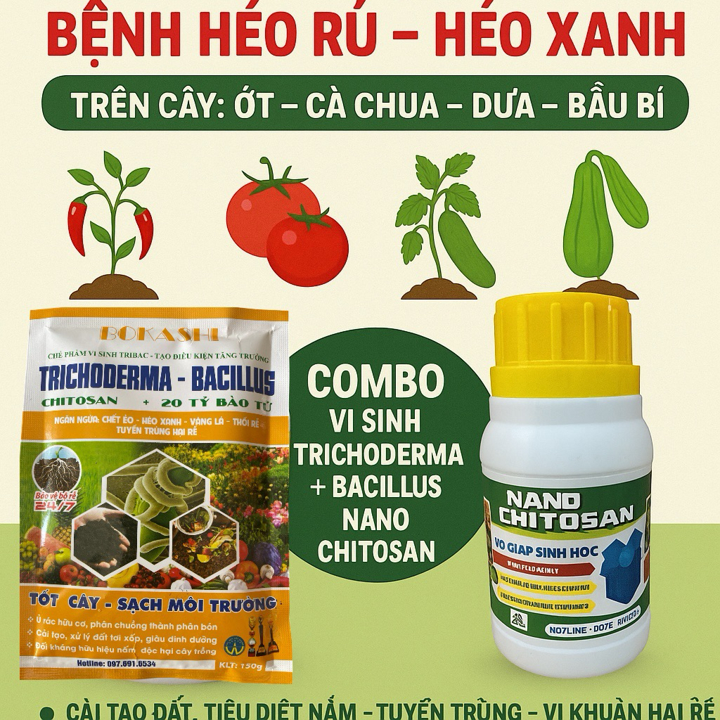 Giải Pháp Phòng Ngừa Héo Xanh Héo Rũ, Thối Gốc, Tuyến Trùng |Trichoderma Bacillus (Bokashi 150g) + N