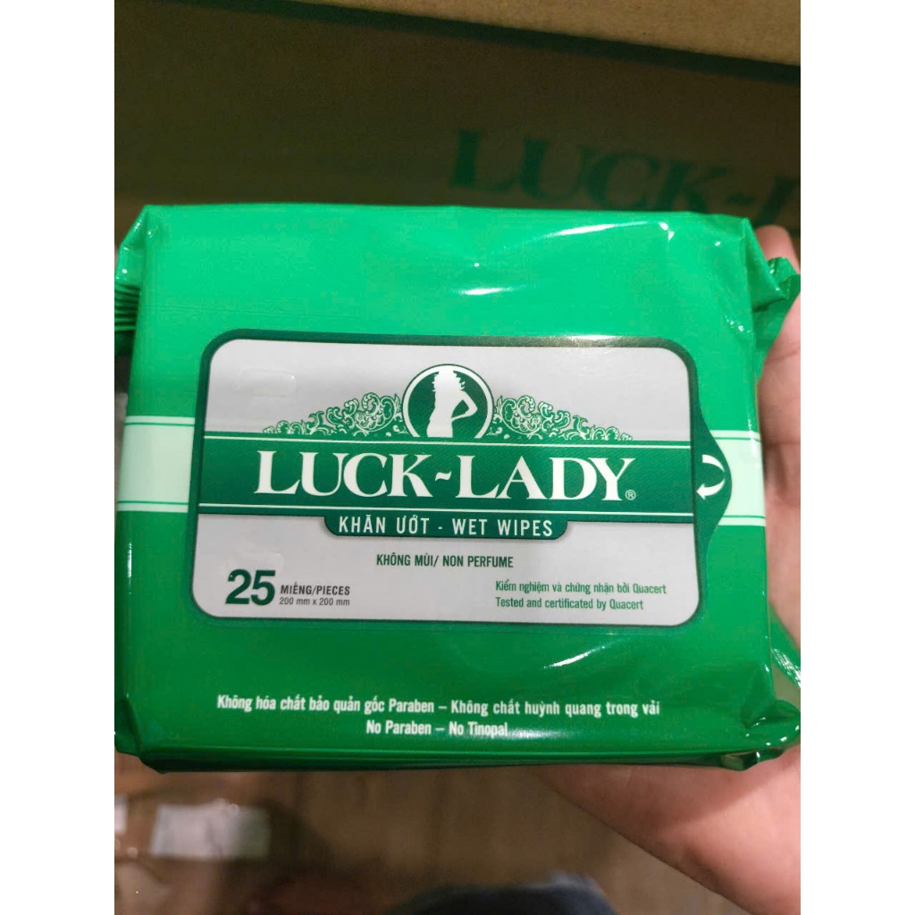 KHĂN ƯỚT LUCK_LADY 25 TỜ KHÔNG MÙI MÀU XANH