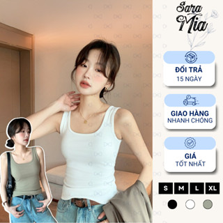 Áo ba lỗ SARAMIA áo nữ cổ vuông sát nách màu trắng đen thoáng mát tôn dáng co giãn thoải mái Q9