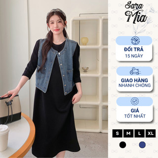 Áo gile jean nữ SARAMIA khoác bò croptop sát nách vải denim cổ tàu dáng ngắn Q4