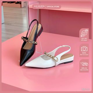 Giày búp bê nữ HÀ HUYỀN da lì quai xích khóa cài vàng quai hậu - BB722