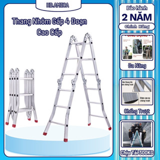 Thang Nhôm Gấp 4 Đoạn Chữ A-M-L Nhập Khẩu Siêu Đa Năng, Thang Xếp Thông Minh Gấp Gọn 4 Khúc, Thang Chữ M Chống Trượt