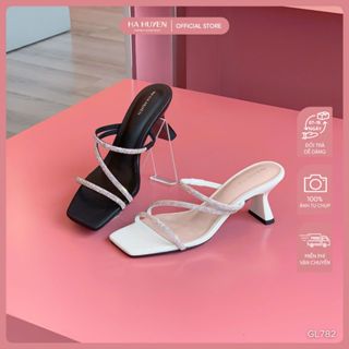 Guốc lê, dép cao gót nữ HÀ HUYỀN da lì quai đá gót dẹt 7cm - GL782