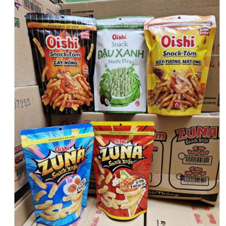  Snack Oishi Tôm Cay Nồng Xốt Tương Mật Ong Đậu Xanh Nước Dừa Túi Zip  65gr combo 3 gói 