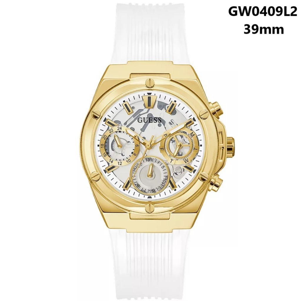 Đồng Hồ Nữ Guess GW0409L2 Eco-Friendly Dây Silicon Trắng Mặt 6 Kim Size 39mm - Vỏ Gold