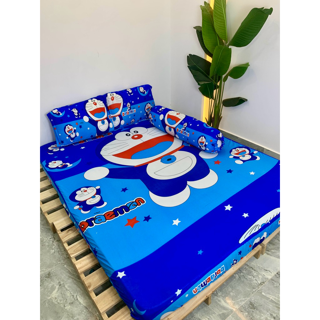 Bộ drap ga thun Hàn quốc mẫu đôremon mới không chăn
