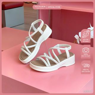 Dép bánh mì, dép sandal nữ HÀ HUYỀN dép đi biển quai quấn quai hậu chun đế cao 5cm - DE694
