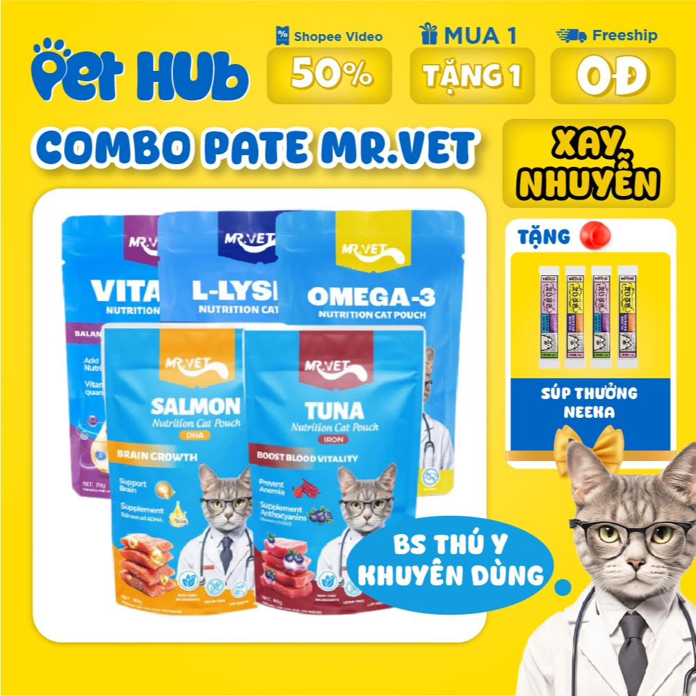 [Combo Giá Sỉ] 20 & 10 Gói Pate MR VET Gói 70g Thức Ăn Ướt Cho Mèo Bổ Sung Dinh Dưỡng Toàn Diện