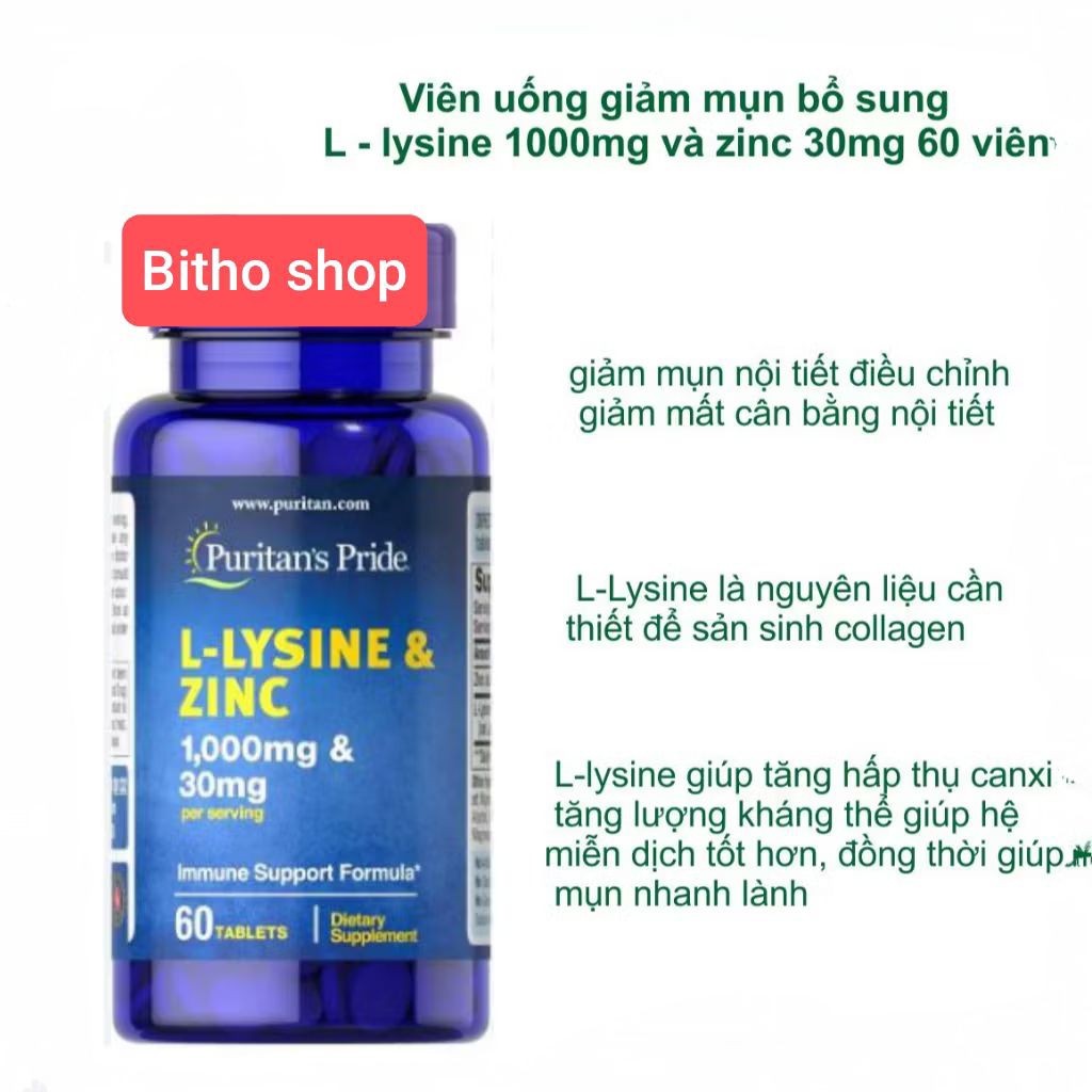 [10/25] Viên giảm mụn bổ sung L- Lysine 1000mg & zinc 30mg 60 viên