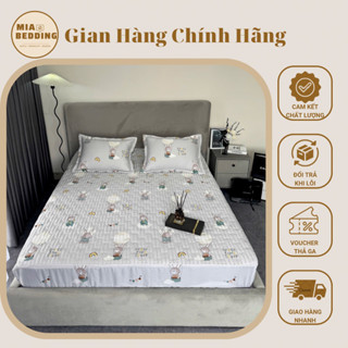 Bộ ga gối tencel trần bông tơ tằm mềm mại thoáng mát bo chun bọc đệm không nhăn xô khi trải