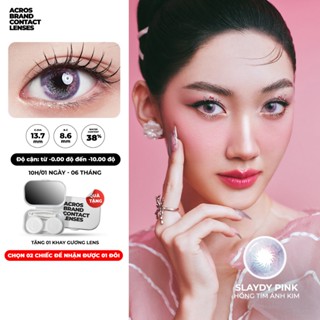   HOẢ TỐC SG  Kính áp tròng màu Hồng tím ánh kim SLAYDY PINK ACROS – Lens dùng 6 tháng đeo 10h ngày 