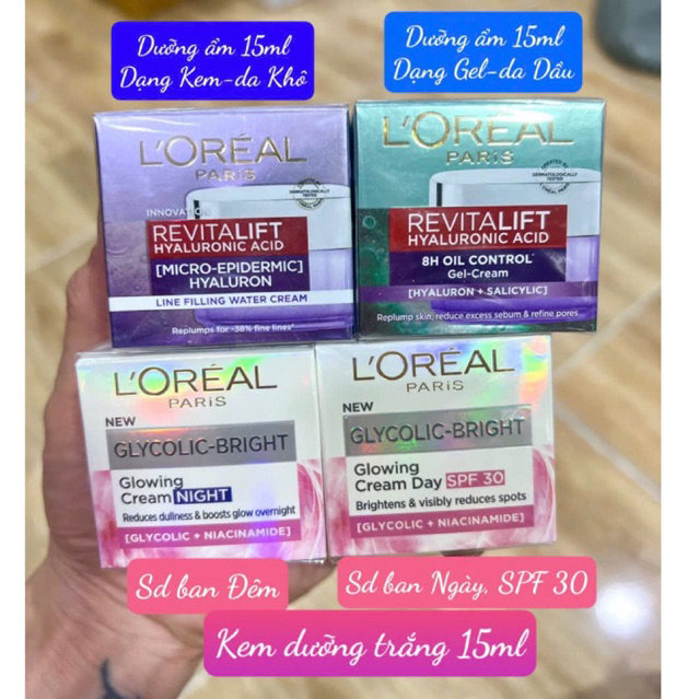 (Mini Full box 15ml) Kem dưỡng da mini L'oreal (Loreal) Paris các loại