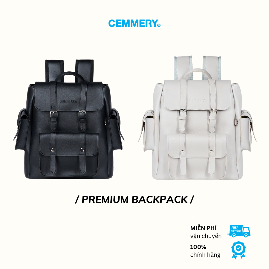 Balo CEMMERY Local Brand Chính Hãng Premium Backpack Chất Da PVC Đựng Được 14 Inch Nhiều Ngăn Tiện Lợi 2 Màu | BigBuy360 - bigbuy360.vn