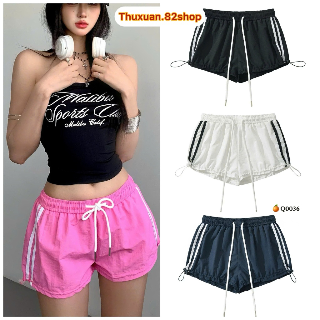 Quần đùi nữ dù dây rút chạy viền thể thao lưng cao phom đẹp | Quần short nữ chạy viền thể thao năng động